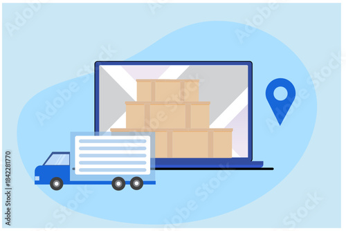 Logistics, parcel tracking system and digital fast delivery service vector illustration	
