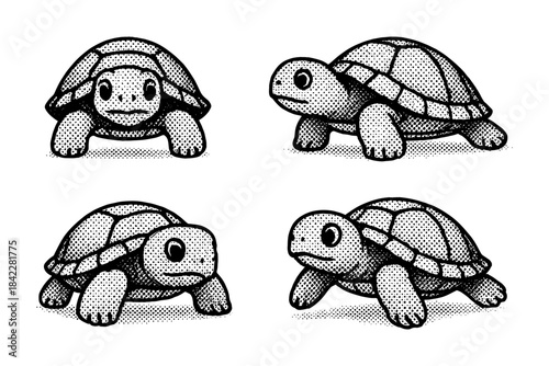 Playful retro turtles in halftone art style