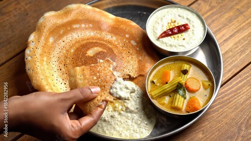 Wallpaper Mural Eating Dosa With Coconut Chutney and Sambar on a Wooden Table Torontodigital.ca