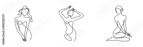 One Line Drawing Set of 3 Sexy Lady One Line Art Drawing Poster Prints . Transparent background PNG image