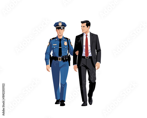 Police Officer Escorting a Man in a Suit