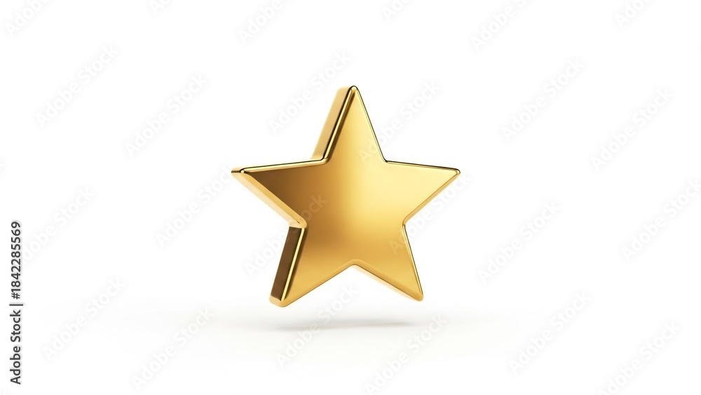 Fototapeta premium A gleaming gold star casts a subtle shadow on a pristine white surface