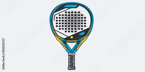 A modern illustration of a padel racket featuring precise geomet