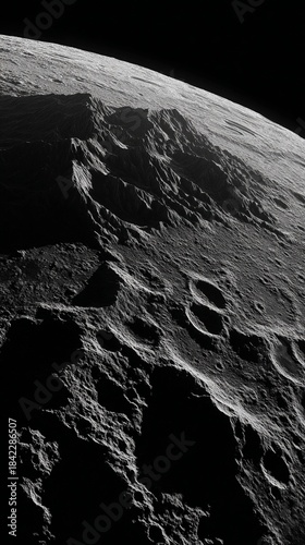 High-quality macro view of an edge of the moon, showing its craters