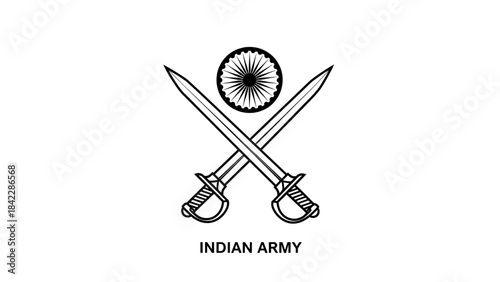 Indian Army emblem design with crossed sword symbol and Ashoka artwork representing national pride and defense strength in India concept for Republic honor and Independence tribute used for patriotic 
