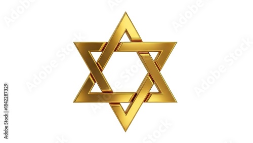 A golden intertwined Star of David is centered on a white background