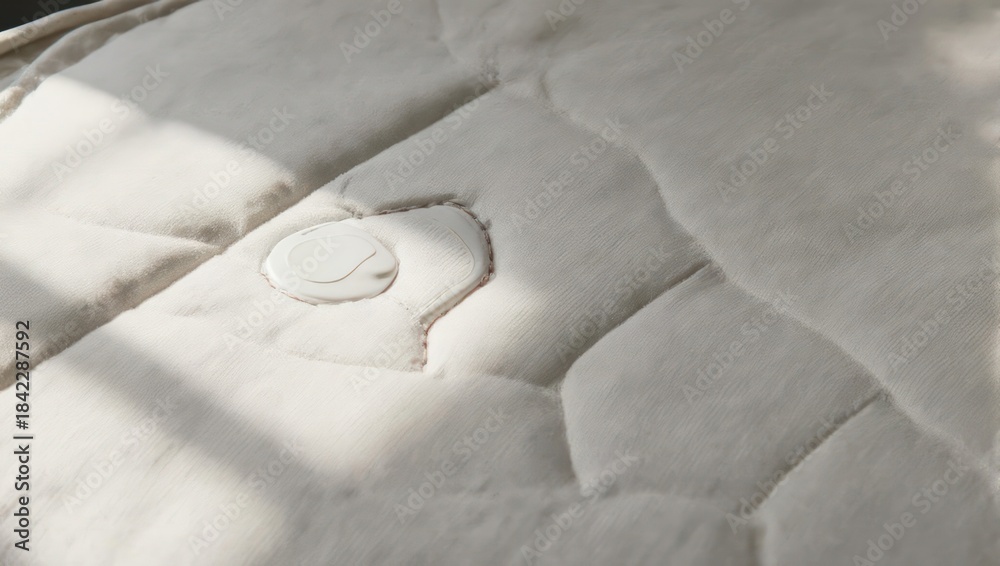 Naklejka premium Close up of a white quilted mattress with soft lighting and shadows.