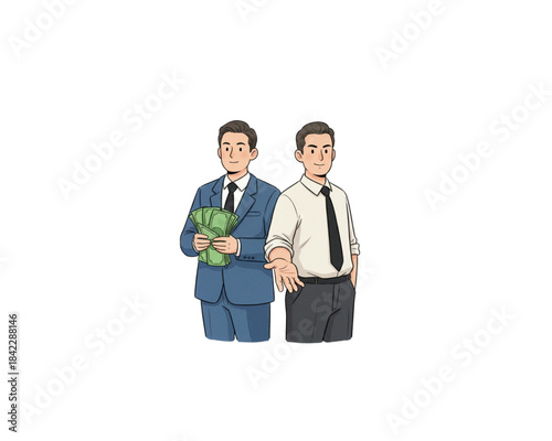 Businessmen making deal with cash exchange