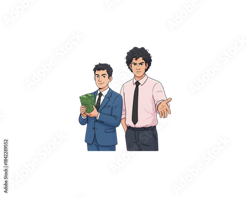 Two businessmen discussing money and a deal