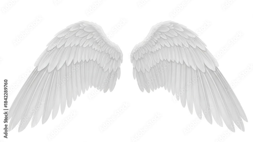 Obraz premium Pair of detailed white angel wings against a bright background