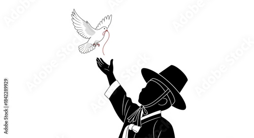 Silhouette of a Person Releasing a Dove of Peace.
