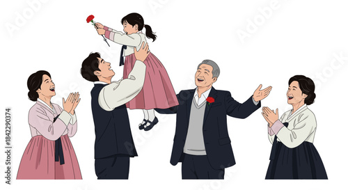 Happy Korean Family Celebrating Together.
