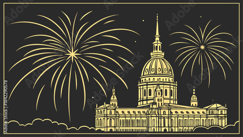 2026 New Year Fireworks Metallic Gold Vector Set – Luxury Spark Bursts, Elegant Celebration Elements, and Premium Holiday Illustration on Black Background