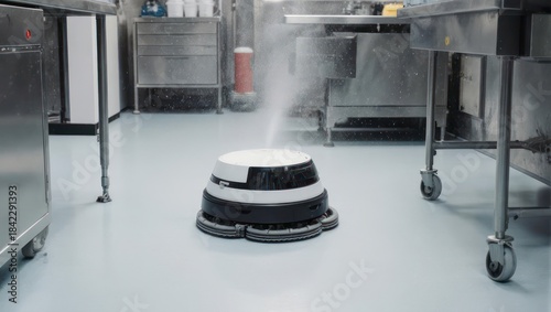 Robot Cleaner in Commercial Kitchen - Automated Cleaning and Sanitization.