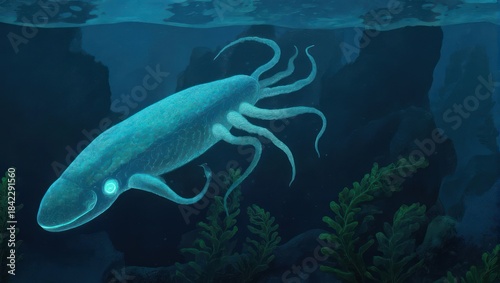 Luminous Underwater Squid - A Mesmerizing Deep Sea Creature.