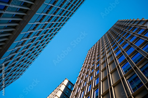 Corporate building in modern architecture style, urban skyscraper with glass facade in stockholm presenting office exterior and contemporary commercial presence