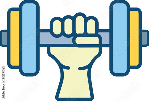 Vibrant icon of a powerful hand holding a dumbbell, representing strength training, wellness, and an active, healthy life