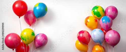 Vibrant, colorful painted balloons against a plain backdrop, abstract, graphics