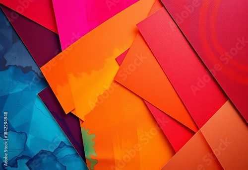 Vibrant hues, geometric shapes, layered textures create dynamic composition,  illustration,  form