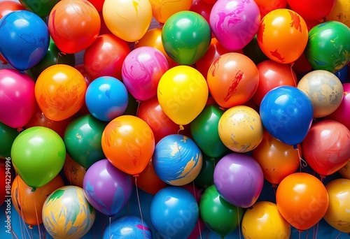 Vibrant painted balloons, colorful background, abstract art,   illustration,  picture