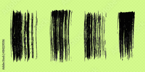 hand made black paint brush strokes grunge texture set isolated on transparent background vector