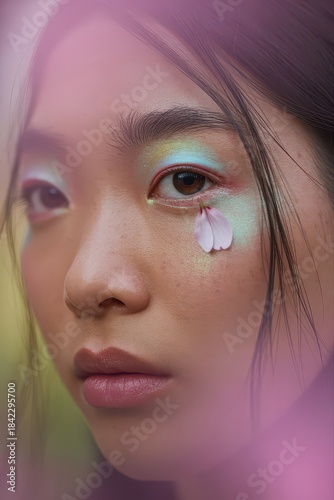 Portrait of an Asian woman with artistic makeup.