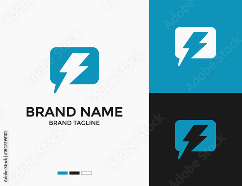 simple flash chat bubble logo
