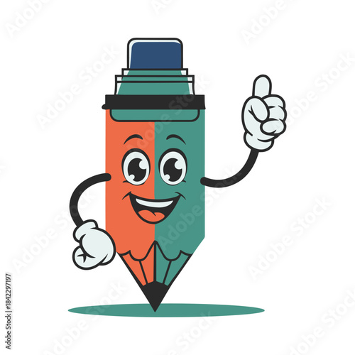 Cheerful cartoon pencil mascot with hat – Creative education character logo. 