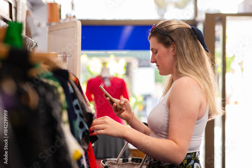young woman in op shop
