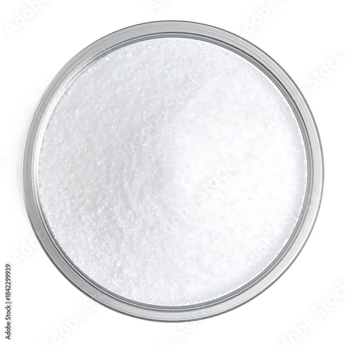 White Powder in Metal Rim Container (Overhead)