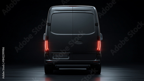 Van design mockup in creative studio space with focused lighting highlighting cargo area.