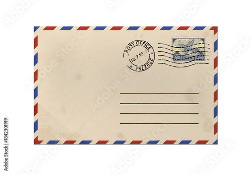 Vintage envelope with stamp and postmark - retro postal illustration