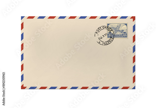 Vintage envelope with stamp and postmark - retro postal illustration