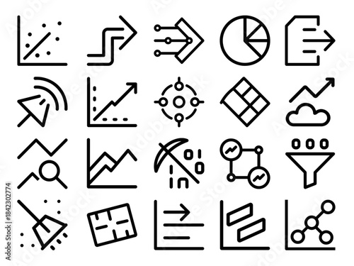 Data visualization icons represent various aspects of reporting and analysis, showcasing trends and insights effectively
