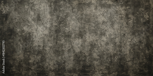 Dark, old, dirty, grunge wall surface with a textured black concrete pattern and a blank gray paper frame design backdrop