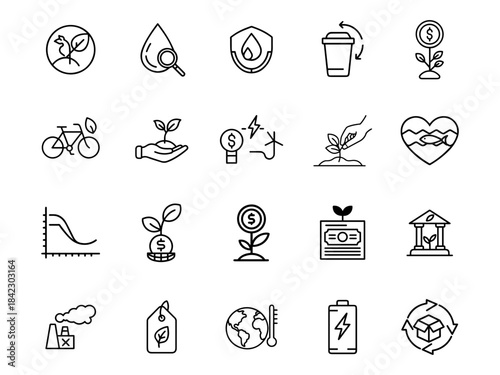 Sustainable icons represent environmental focus and climate awareness, showcasing importance of eco friendly practices