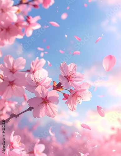 Pink blossoms against a blue sky