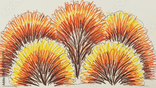 Hand-Drawn Abstract Fan Shapes in Warm Autumn Tones | Scratchy Texture Pencil Sketch Background