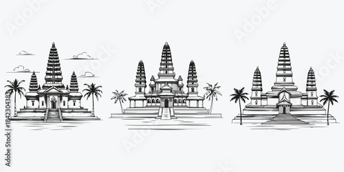 Bali monaster sketch illustration vector set