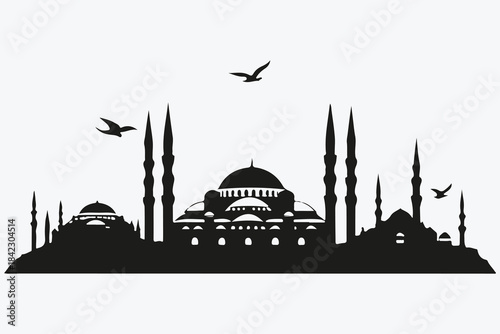 minimalist Istanbul city view silhouette sketch illustration vector