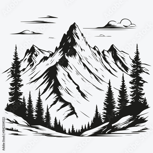 Minimalist mountain landscape sketch illustration vector