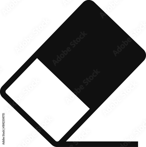 Minimalist black and white eraser icon, symbolizing delete, remove, or correction functionality for user interfaces and graphic design projects