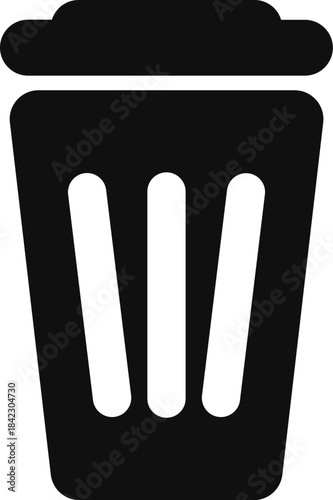 Minimalist black trash can icon, simple waste bin symbol for delete or disposal, vector graphic for user interface design