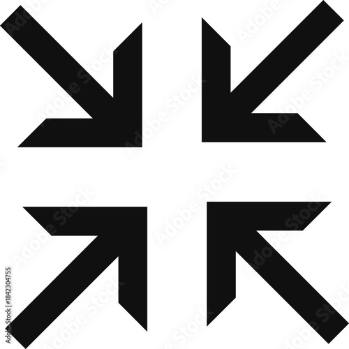 Four black arrows pointing inwards to the center, forming a cross, symbolizing minimize, collapse, focus, or bringing elements together.