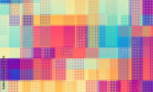 Pixilated abstract Energy background. Halftone effect. Vector image. Small particles with overlay moire effect