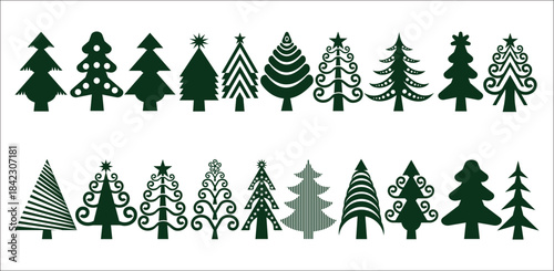 Christmas tree silhouettes vector art icon illustration.