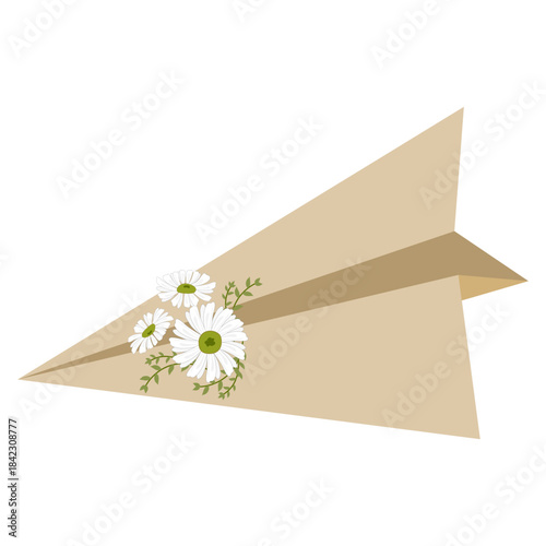Paper Airplane with Daisy Flowers, valentine element