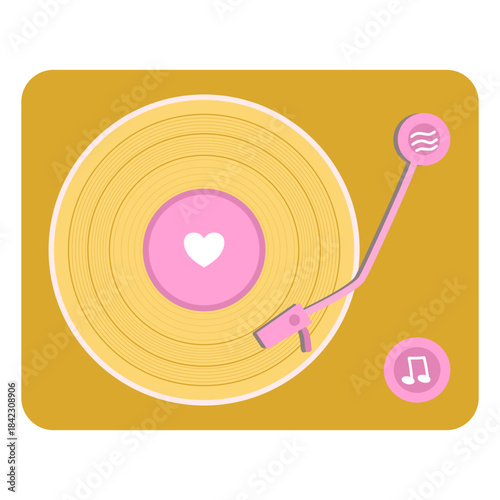 Retro Turntable with White Heart Vinyl, Spinning Love Record, cute valentine element