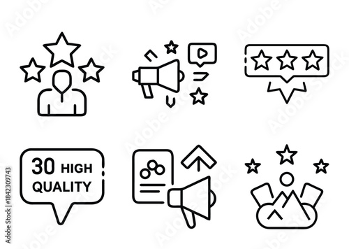 Outline icon set for customer satisfaction ratings and promotion strategies