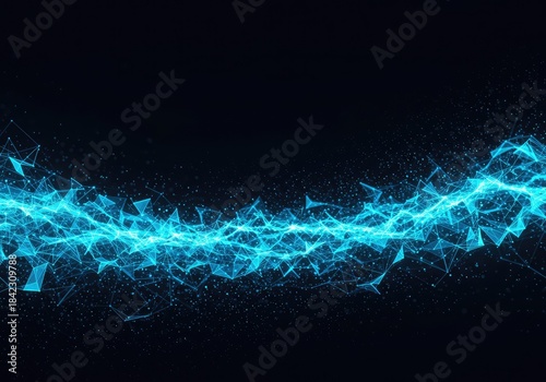 A dynamic abstract background showing lines of luminous blue data flowing through a network of interconnected geometric shapes ,abstract ,networking ,future